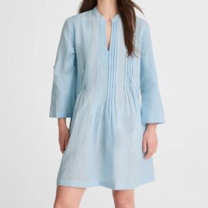 Madewell Pleated Splitneck Mini Shirtdress Blue and White Multi Strip